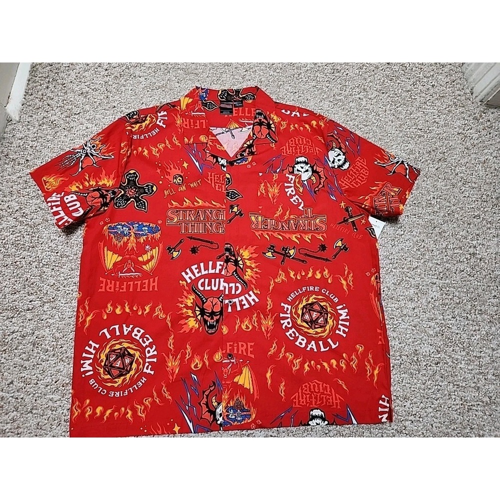 Stranger Things Hellfire Club Button Short Sleeve Shirt 3XL‎ NWT Red